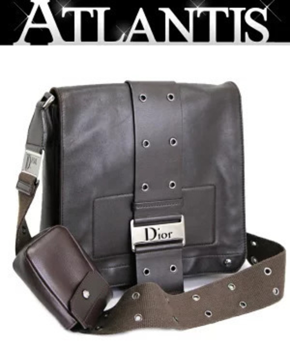 Christian Dior Street Shoulder Bag Leather Brown